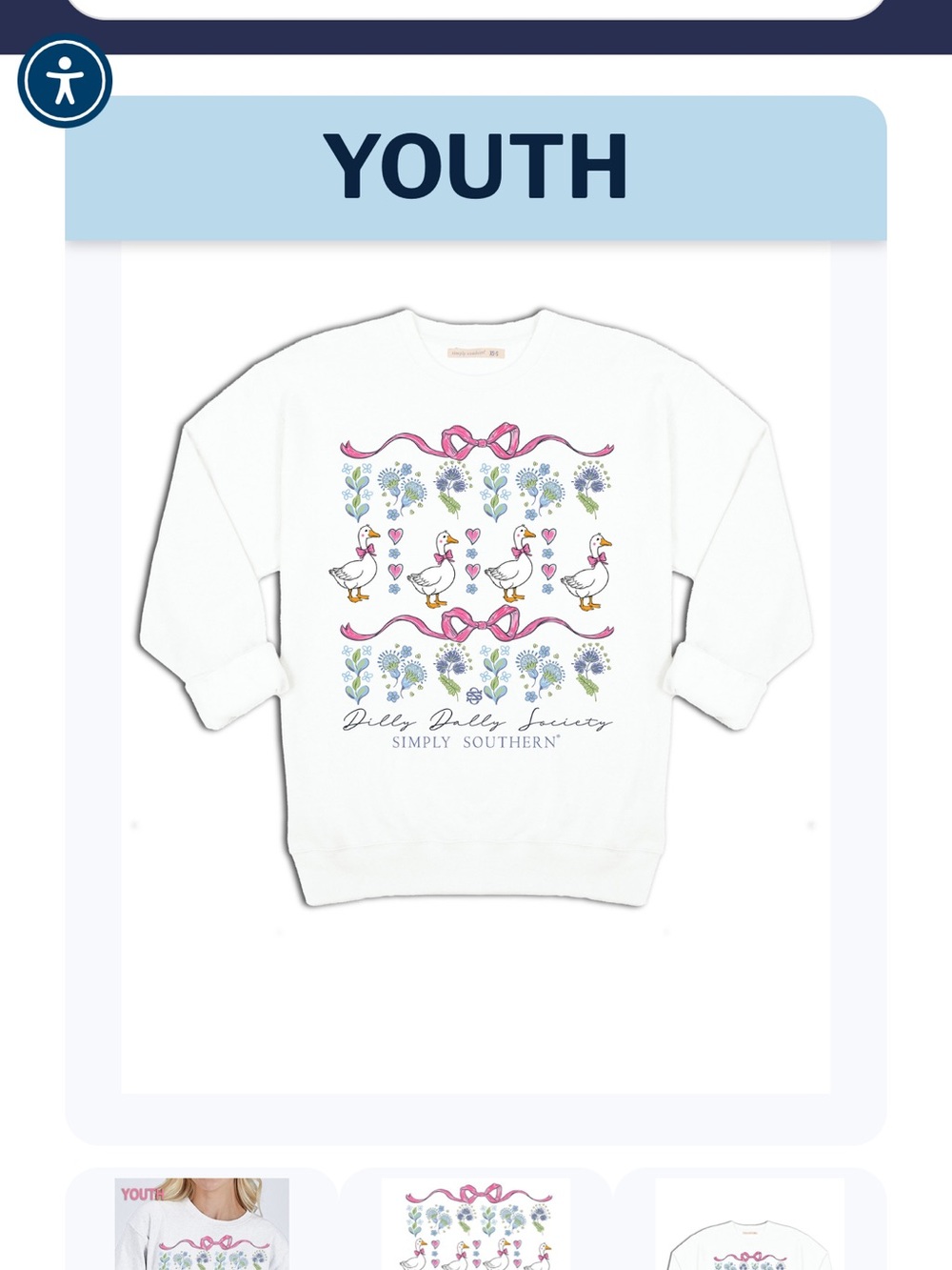 Simply Southern White Youth Goose & Floral Pullover with Pink Bows